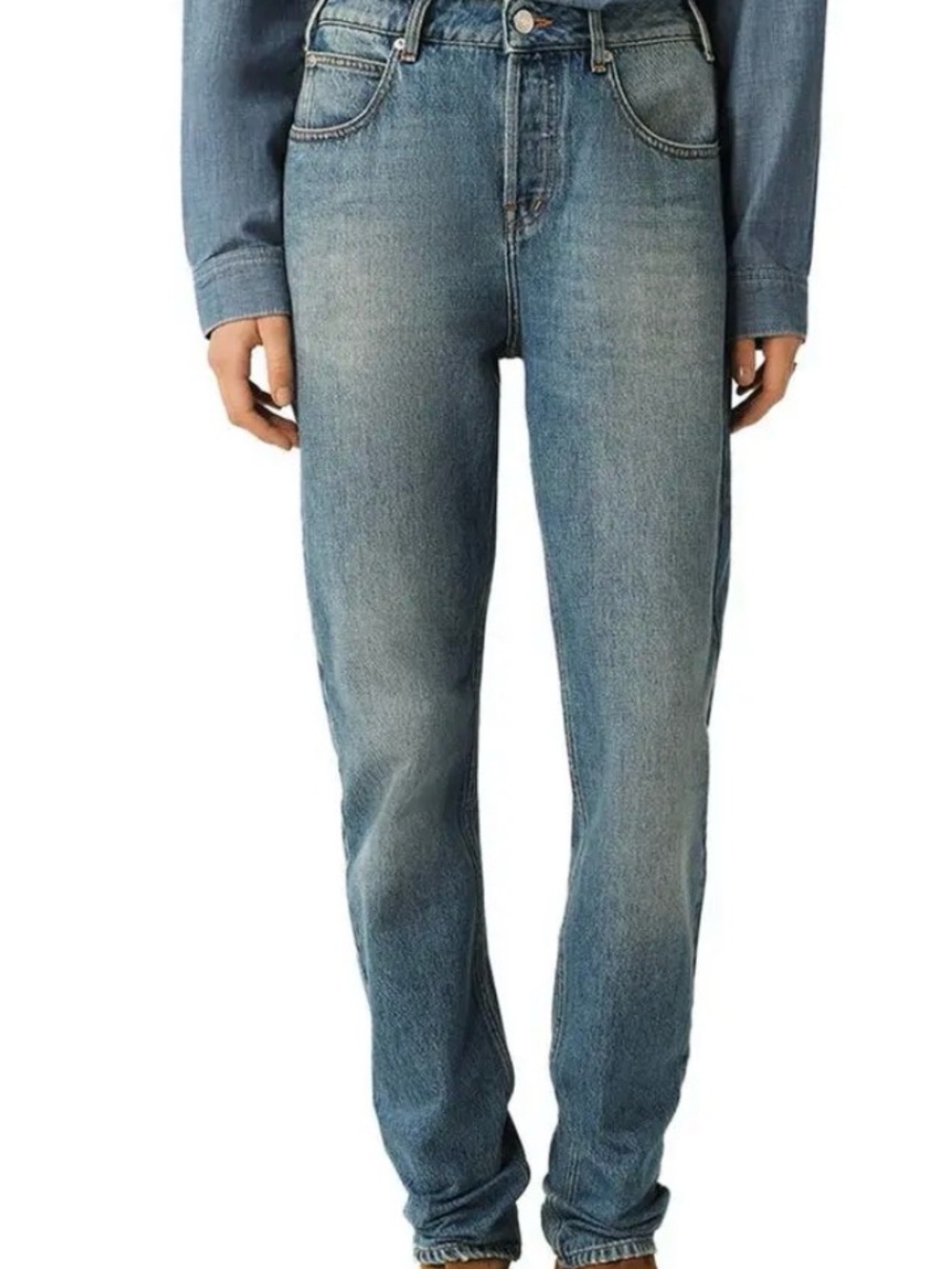 ba&sh Velino Straight Leg Boyfriend Jeans in Light Blue Washed Denim